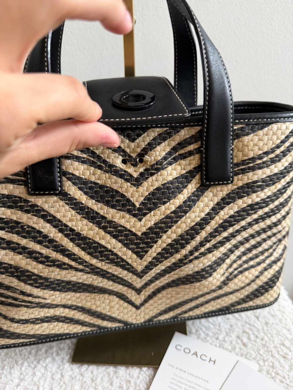 Vintage Coach Zebra Print Straw Tote *flawed* - Picture 7 of 9